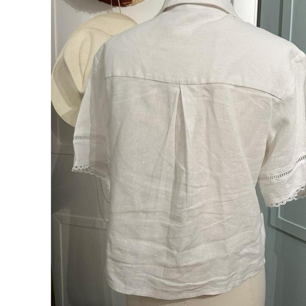Ellen Tracy Linen Short Sleeve Button Down Blouse White XS - Picture 5 of 6
